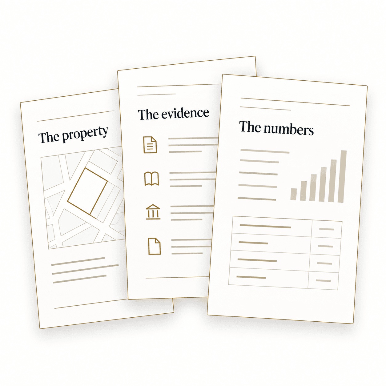 Illustration of a research folio: the property, the evidence, and the numbers